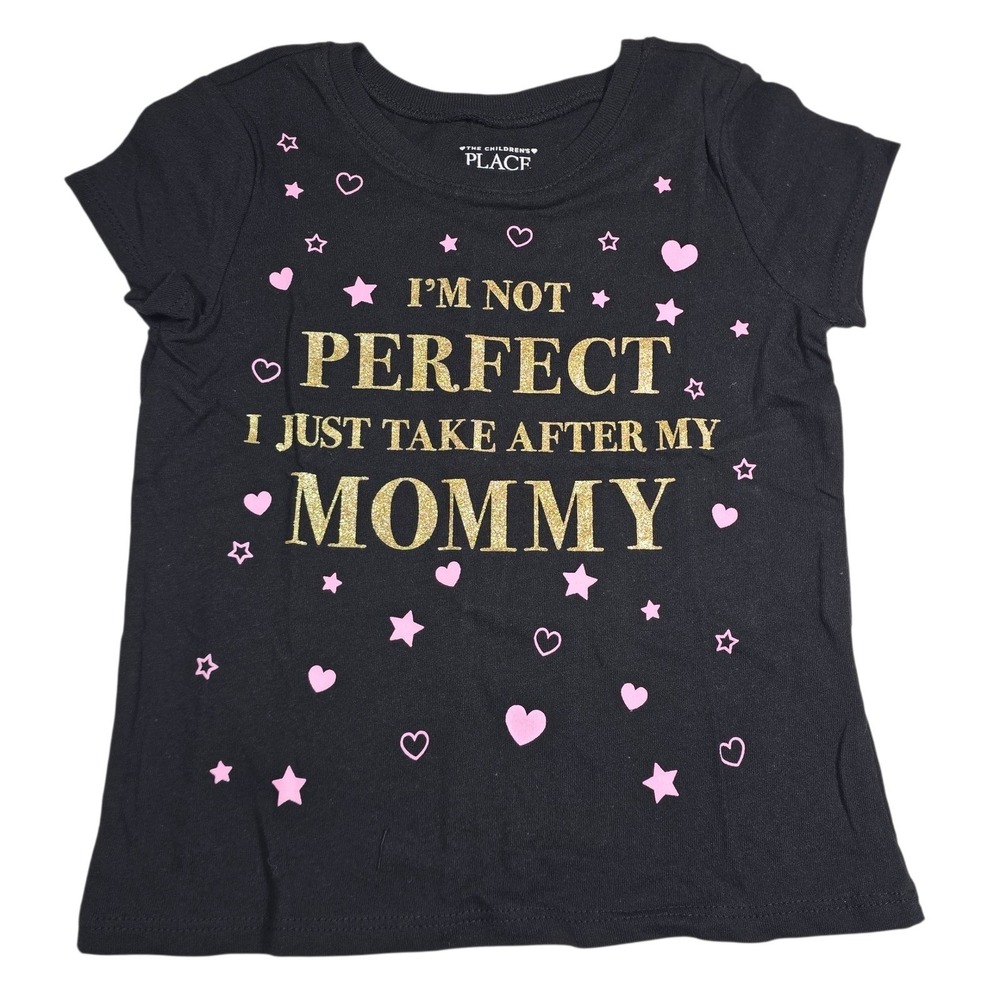 TCP The Childrens‎ Place 5T Girls Black Mommy Graphic Tee Gold Glitter T-Shirt